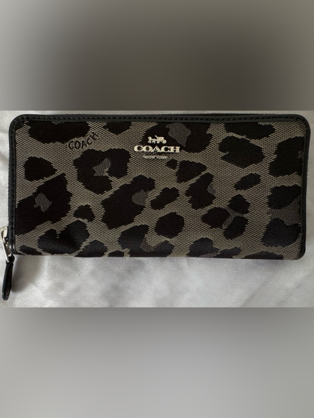 Coach Leopard-Print Zip Wallet in Black and Gray - Picture 2 of 5